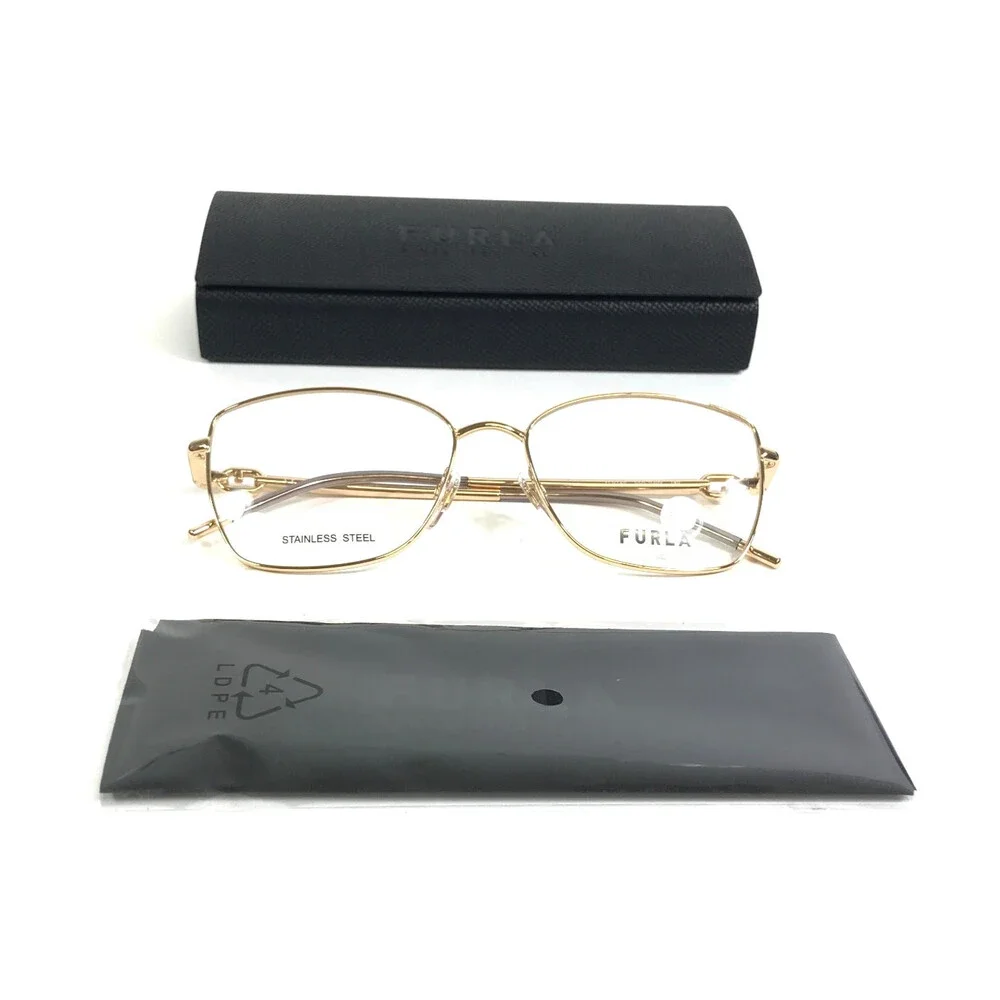 Furla Eyeglasses Frames VFU728 COL.0300 Shiny Gold Butterfly Wire Rim 55-16-140